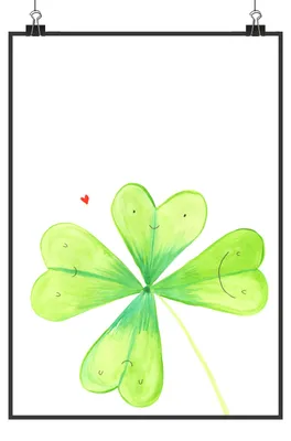 Produktbild von Mr. & Mrs. Panda Bild Blume Kleeblatt Motiv DIN A4 - Weiß - Geschenk, Garten, drucke, Kleeblätter, wanddeko, Wandbild, Umzug, Glück, kunstposter, Plakat, Glücksbringer