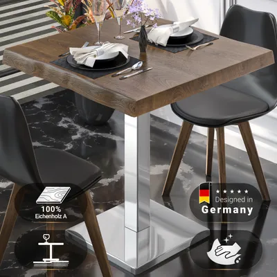 Produktbild von PMD | Bistro Baumkanten Tisch | Quadratisch | 60 x 60 x 77 cm | Walnuß / Edelstahl | Bistrotisch Gastro Tisch