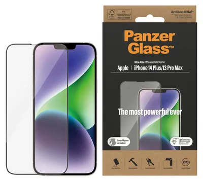 Obrázok produktu pre PanzerGlass ® Screen Protector iPhone 14 Plus | 13 Pro Max | Ultra-Wide Fit w. EasyAligner, Apple, Apple - iPhone 14 Plus, Apple - iPhone 13 Pro Max, Suché aplikovanie, Odolné proti poškriabaniu, Odolný proti nárazom, Antibakteriálne, Priehľadná, 1 kusov