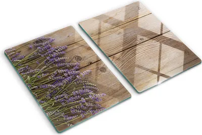 Obrázok produktu pre Sklenená ochranná doska – Kryt varnej dosky – Kryt na indukčnú dosku – 2x40x52 cm – Rýchle čistenie – Tvrdené sklo – Levanduľa na doskách
