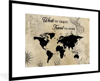 Produktbild von MuchoWow® Gerahmtes Poster Karte - Reisen - Zitat - Retro 90x60 cm - Poster mit Schwarzem Bilderrahmen Wandposter Rahmen Foto Bilder - Wanddekoration - Fotos