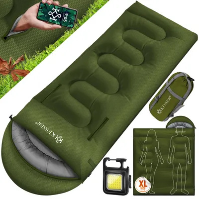 Produktbild von KESSER® Schlafsack Outdoor | Deckenschlafsack 3-4 Jahreszeiten | Camping-Sleeping-Bag für Erwachsene & Kinder | Leicht Tragbar Warm & Wasserabweisend inkl. Campinglampe & Seitentasche