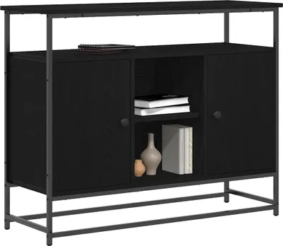 Image de vidaXL Sideboard noir imitation chêne 100 x 35 x 80 cm Bois composite