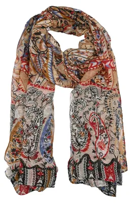 Obrázok produktu pre Dámska šatka značky Lumberjack, vyrobená z jemnej viskózy, s paisley vzorom, v béžovej farbe. Elegantná a teplá