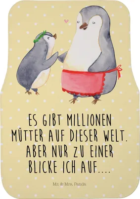 Produktbild von Mr. & Mrs. Panda Auto Teppich Pinguin mit Kind - Gelb Pastell - Geschenk, Auto-Fußmatte, Automatte, Muttertag, Mama, Fußmatte, Autoteppich, Mutter, Vorbild, Fürs