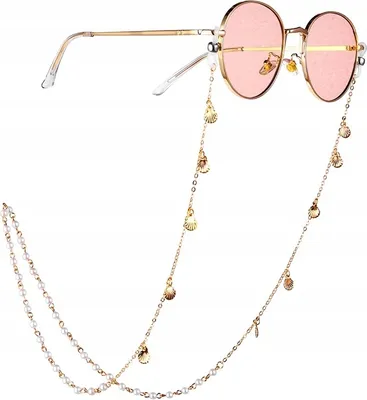 Produktbild von Brillenkette - Elegante Perlen- und Muschelverzierung - Stilvoller Blickfang - Goldfarben - Hochwertige Verarbeitung - Sicherer Halt - Modell X65