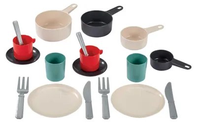 Produktbild von Ecoiffier 100 % Chef-Geschirr und Besteck in der Pfanne, 19-teilig.