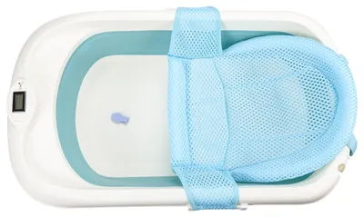 Image de Baignoire pliante pour bébé Eikuavons, dimensions 83 x 46 cm, avec indicateur de température, filet de maintien et gobelet à shampooing, pour les bébés de 0 à 12 mois, couleur verte