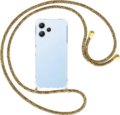 Produktbild von Handykette Backcover-Schutzhülle mit Band (Metall goldfarben) für Xiaomi Poco M6 Pro 5G, Redmi 12 5G, Note 12R - braun+beige
