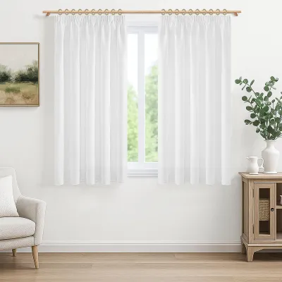Obrázok produktu pre Záclona ľanový vzhľad 140 x 160 cm, biela, polopriehľadná, 2 ks, do obývacej izby