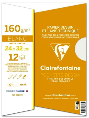 Obrázek produktu pro Clairefontaine 3329680962772, Umělecký papír, 160 g/m², 12 listy