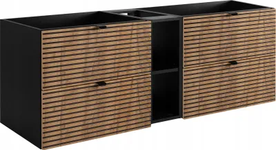 Produktbild von RODAN | Badmöbel | Braun Matt, Schwarz | B/H/T ca. 140/57/46 cm | Waschbeckenunterschrank, Badezimmerschränk | Regal, Tischplatte - Schwarz, LOFT