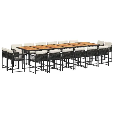 Produktbild von 17-tlg. Garten-Essgruppe mit Kissen Schwarz Poly Rattan