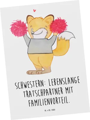 Produktbild von Mr. & Mrs. Panda Postkarte Schwestern Tratschpartner - Weiß - Geschenk, Jubiläen, Vertrautheit, Dankeschön, Familiengeschenk, Geschwisterliebe, Familie, Schwester, Spaß