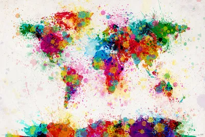 Produktbild von World Map Paint Drop Poster Michael Tompsett Weltkarte 91,5 x 61 cm