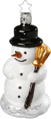 Produktbild von Christbaumschmuck Glas Schneemann mit Hut / Besen 10cm weiß 1 Stück