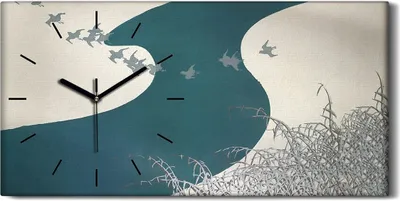 Produktbild von Wandbild Leinwand Bilder mit Uhr 60x30 Gemälde Fluss Winter Schnee Vögel Kunst - schwarze Hände