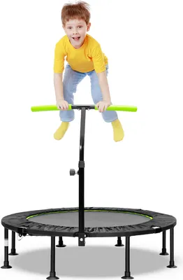 Produktbild von COSTWAY φ110cm Mini Trampolin faltbar mit höhenverstellbarem Griff, Kindertrampolin 100 kg Belastbar Grün