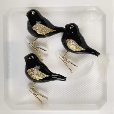 Produktbild von 3 tlg. Glas Vogel Set in Hochglanz-Schwarz-Gold