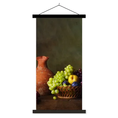 Produktbild von MuchoWow® Textilposter Rustikal - Obst - Korb - Stilleben 40x80 cm mit schwarzem Rahmen - Wandemalerei