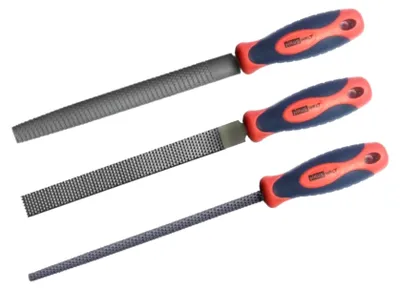 Obrázek produktu pro Domácí sada pilníků na kov, 3dílná, 200mm, plochá, půlkulatá, kulatá, s ergonomickou a protiskluzovou pogumovanou rukojetí ( 000040134806 ).