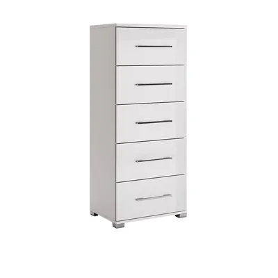 Produktbild von Weiße Hochglanz Kommode Family 132x55x40cm Modern 5 Schubladen Schlafzimmer Wohnzimmer