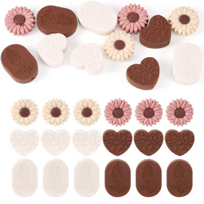 18 Silikonperlen Herz, Blume, Gänseblümchen für DIY-Schmuck