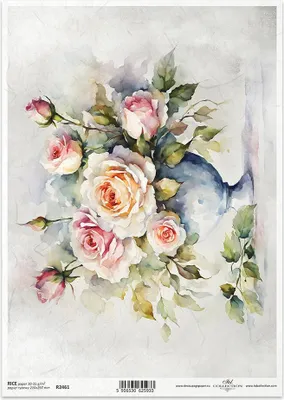 Zdjęcie produktu dla Papier ryżowy do decoupage A4 ITD-R2461 róże w wazonie