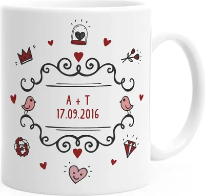 Produktbild von personalisierte Kaffeetasse Name und Datum Initialen oder Wunschtext anpassbarer Text individuelle Geschenke SpecialMe® weiß-rot Keramik-Tasse