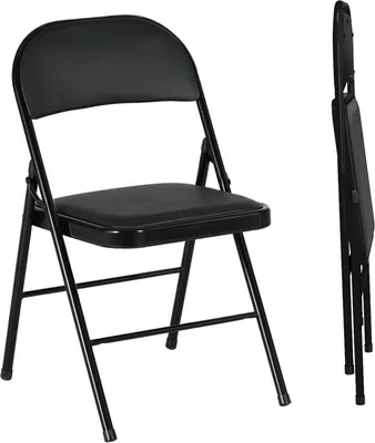 Produktbild von 2er-Set Klappstühle, Tragbare Bürostühle, Metallbeine, Faltstuhl für Büro, Empfang, Wartezimmer, Kunstleder, Schwarz
