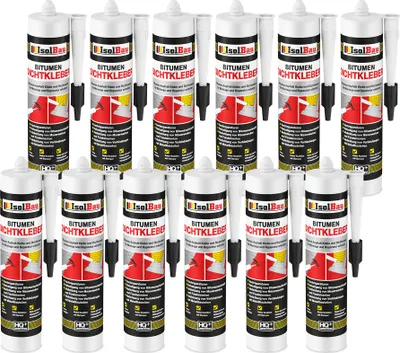 Produktbild von Isolbau Bitumen-Dichtkleber - 12 x 310 ml Klebstoff & Dichtmasse für Montage & Reparatur von Bitumen-Schindeln - Schwarz