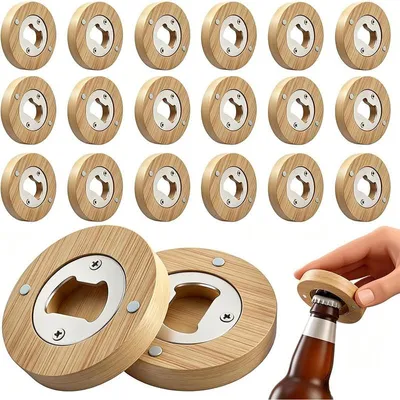 Produktbild von Flaschenöffner Set 20 Stück, magnetischer Bieröffner aus Holz und Edelstahl, Kronkorkenöffner für Zuhause, Bar, Party und Grillen