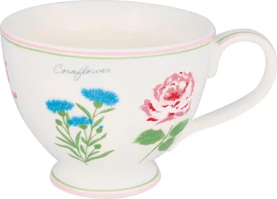 Produktbild von Greengate Teetasse AGNES Weiß mit Blumen Porzellan Tasse 400ml