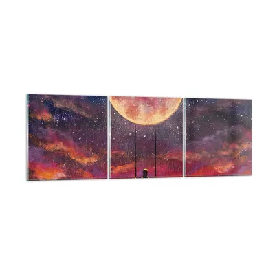 Produktbild von Bilder auf glas - 3 Teile - Mond Schaukel Frau - 90x30cm - Glasbilder - Wandbilder - Bilder - zum Aufhängen bereit - Wanddekoration aus Glas - Glas Bilder - Wandbild auf Glas - GCA90x30-5095
