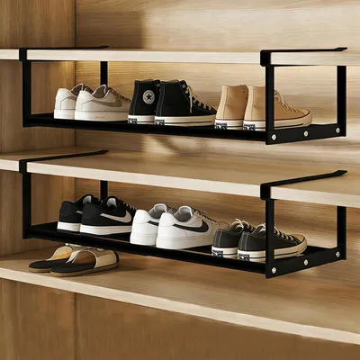 Produktbild von Hängendes Schuhregal Organizer, verstellbar 40-70 cm, schwarze Ablage, für Schränke