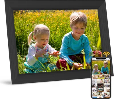 Produktbild von Digitaler Bilderrahmen - PRITOM 10,1'' WiFi Smart Picture Frame mit HD IPS Display, 16 GB Speicher, Unterstützung für Micro-SD-Karte (128 GB), Touchscreen, Automatisches Drehen, Teilen von Fotos oder Videos per E-Mail oder App, Schwarz