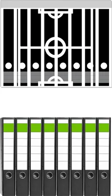 Produktbild von Wallario 8 Stück schmale Ordner inkl. Klebeetiketten mit Motive Fußball - Fußballfeld in Schwarz-Weiß -  Set mit Rückenschildern / Ordnerrücken Stickern