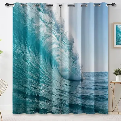 Imagen del producto de Cortinas opacas, 2 unidades, 215 cm de alto x 110 cm de ancho, diseño "Cielo Marino"