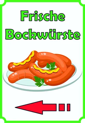 Produktbild von Frische Bockwürste Verkaufsschild Schild hochkant mit Pfeil nach links A3 (297x420mm)