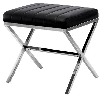 Produktbild von Sitzhocker aus Kunstleder, gepolsterter Fußhocker mit Metallgestell für Schminktisch, Flur, Wohnzimmer und Schlafzimmer, Schwarz