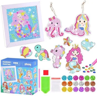 Produktbild von Diamond Painting Set für Kinder - 5D - DIY-Set - Diamond Painting Aufkleber - Schlüsselanhänger - Geschenk für Kinder - Große Strasssteine - Diamantmalerei