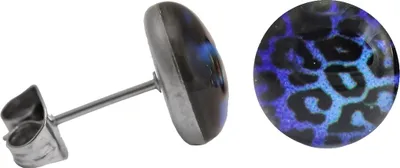 Produktbild von Chirurgenstahl Ohrstecker mit Leopardenmuster in verschiedenen Farben Größe - 6 mm Farbe - Blau