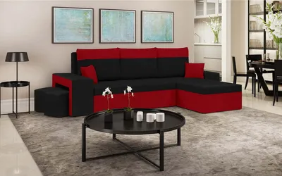 Produktbild von Ecksofa DAKOTA2 mit Schlaffunktion - Schwarz/Rot
