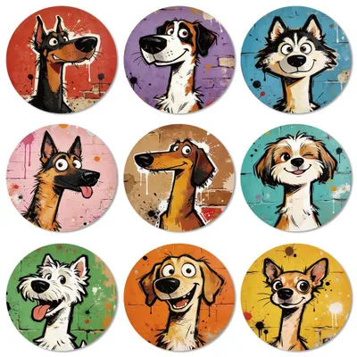 Productafbeelding van Houten onderzetters - Met graffitibeeld van een hond - 9 stuks - Voor thuisgebruik