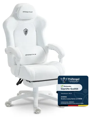 Obrázek produktu pro Ergonomická herní židle s bederní opěrkou, potažená velurem, s tlustým polstrováním, opěrkou nohou, nastavitelnými podloketníky a možností nastavení sklonu až do 160 stupňů. Barva: bílá