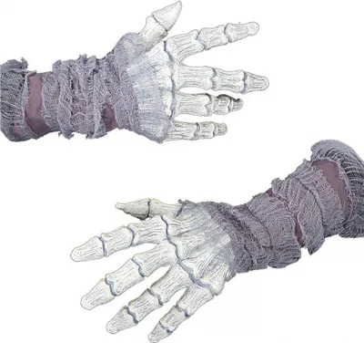 Produktbild von Skelett Mumie Handschuhe Weiß mit Stofffetzen