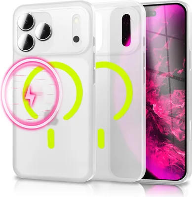 Image de Étui MagSafe "Thinix Glow" pour Apple iPhone 17 Pro Max - 0,3mm Extrêmement fin, anneau magnétique lumineux, aspect givré, étui ultra fin - Jaune fluo transparent