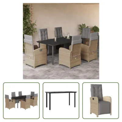 Produktbild von The Living Store 7-tlg. Garten-Essgruppe mit Kissen Beige Poly Rattan