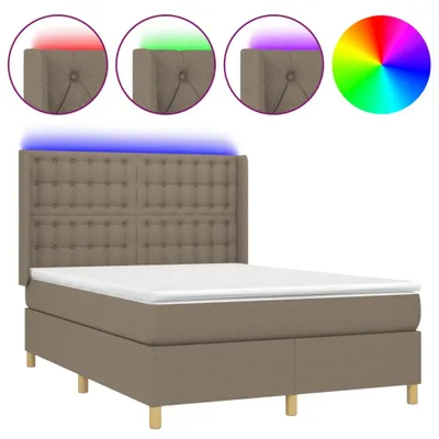 Image de vidaXL Lit Boxspring avec matelas & LED Taupe 140x200 cm Tissu