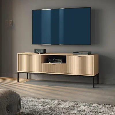 Produktbild von Modernes Geriffeltes TV-Board KIOTO RTV2D1SZ Eiche Vicenza Schwarz Gestell Lowboard